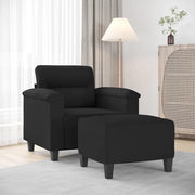 Divano Sedia-Poltrona con Poggiapiedi Nero 60 cm in Tessuto Microfibra