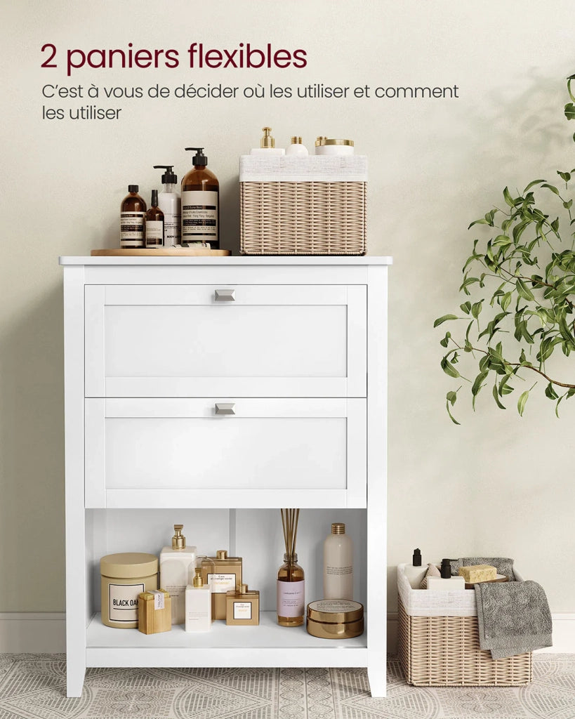Mobiletto da bagno mobile contenitore con 2 cassetti 1 divisorio regolabile 2 cestelli credenza bianca 12_0006478