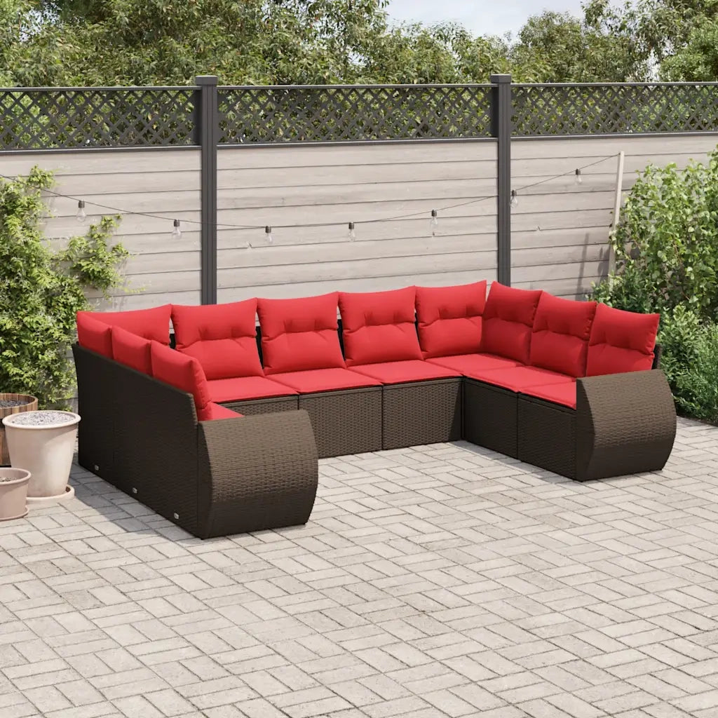 Set Divani da Giardino 9 pz con Cuscini Marrone in Polyrattan 3221803