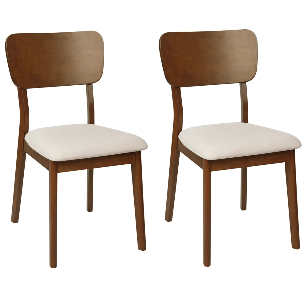 Set di 2 sedie da pranzo in legno di gomma beige chiaro Seduta imbottita in poliestere Legno scuro