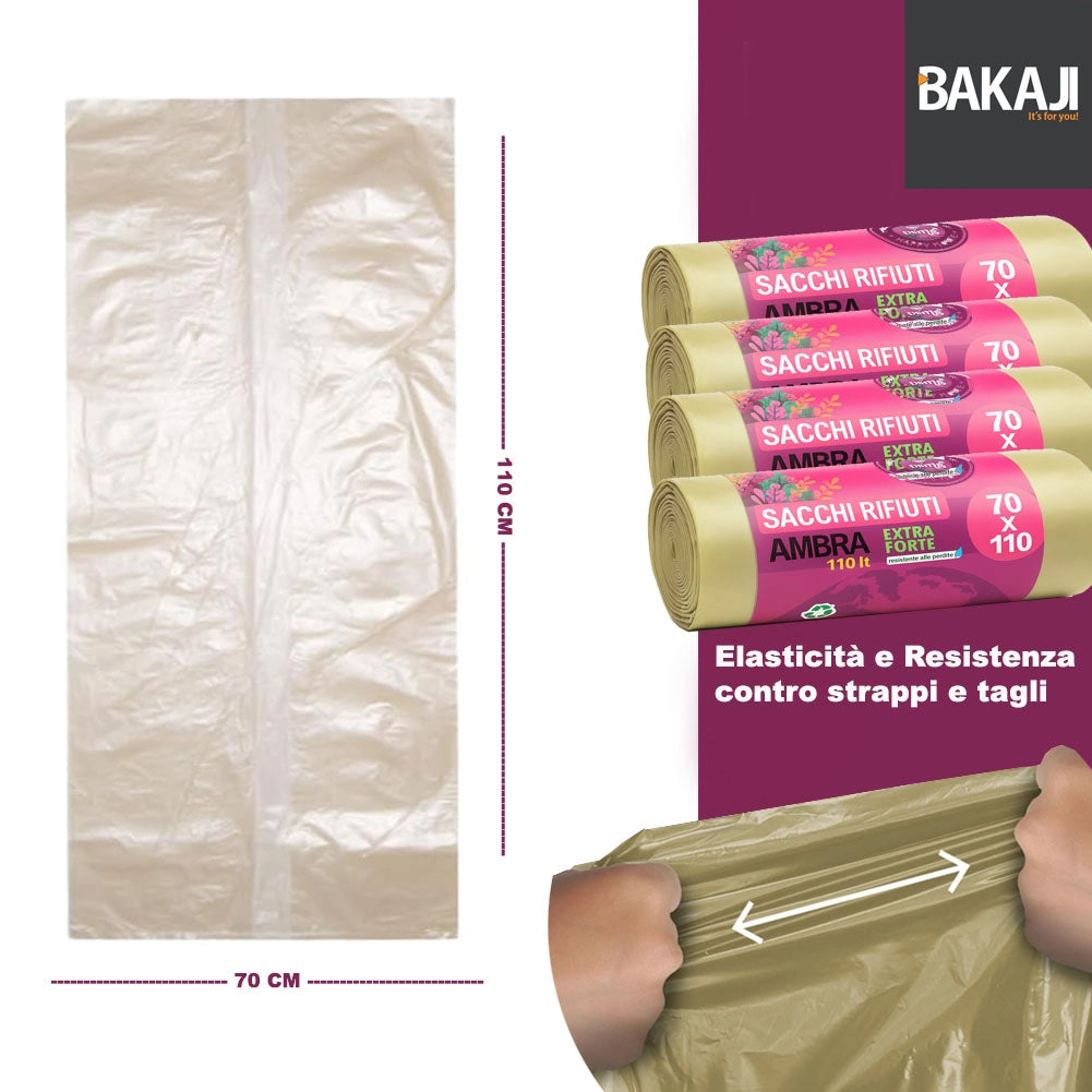70 x Sacchi per spazzatura Grandi Ambra Trasparenti e Resistenti 70 x 110 cm LDPE