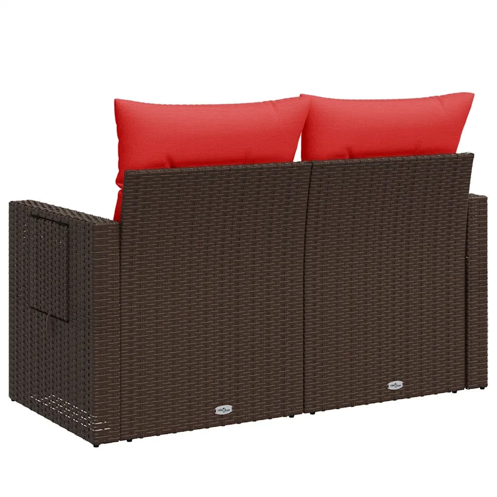 Divano da giardino con cuscini a 2 posti marrone in polyrattan
