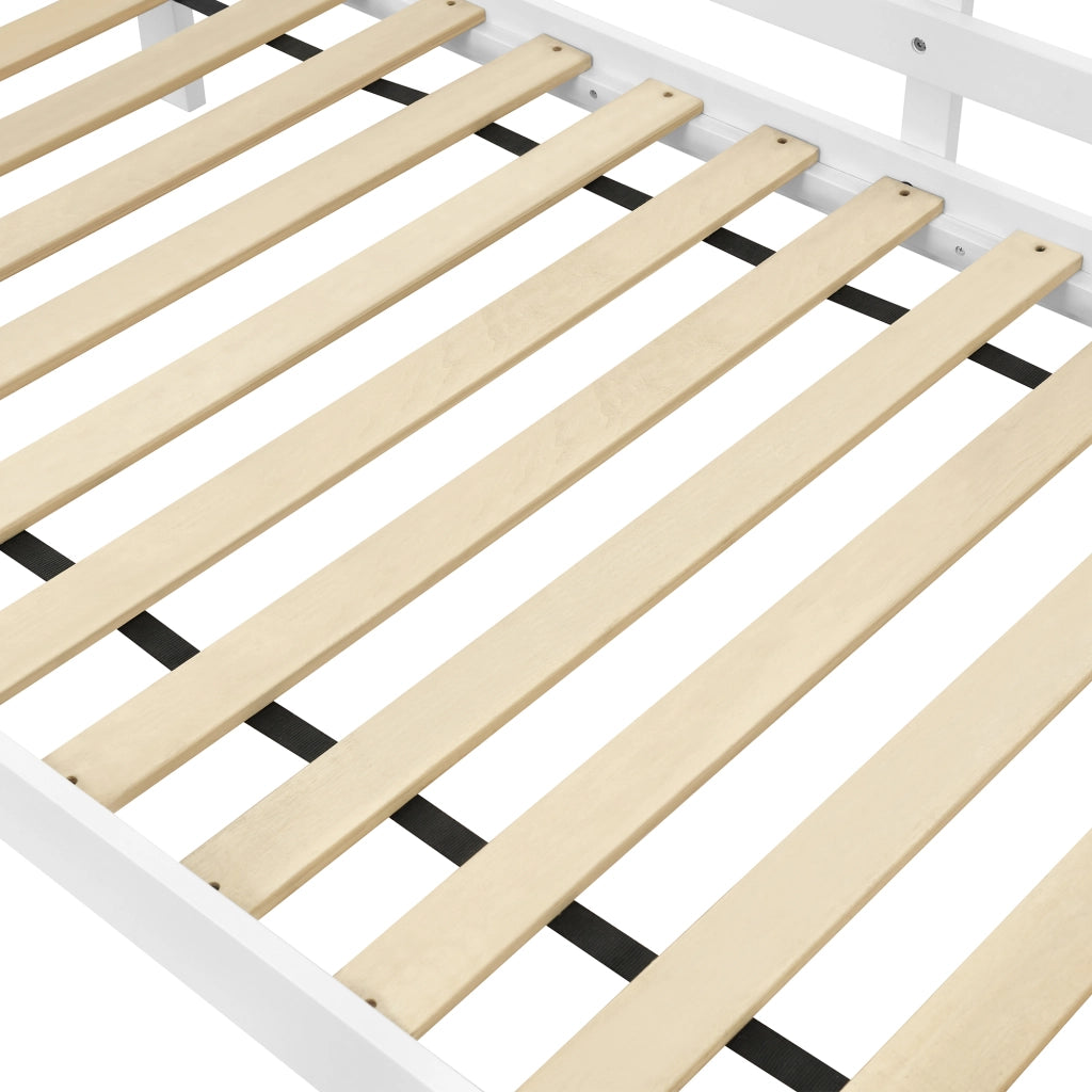 Letto a castello 90x200 cm, letto per bambini, sponde di sicurezza, pino + MDF, bianco