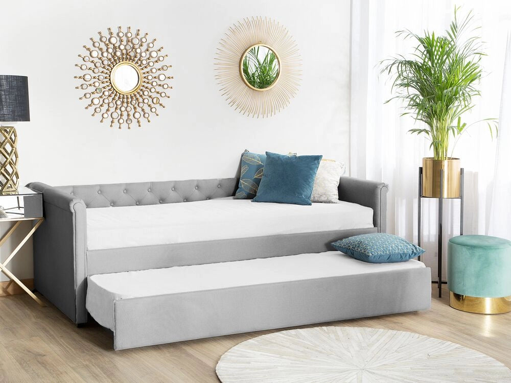 Divano Letto estraibile Rivestimento in tessuto grigio Small Single Size Guest Underbed