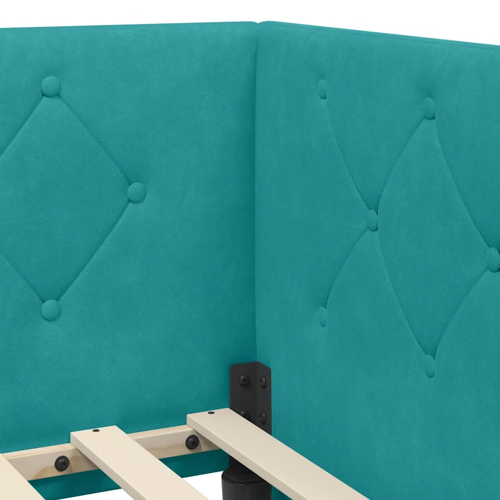 Letto singolo | Letto per adulti | Cornice del letto ad angolo Turchese 90 x 200 cm Velluto