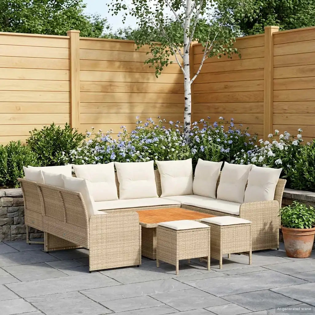 Set di Mobili con cuscino 8 pcs Beige e Crema Rattan in PE 3422199