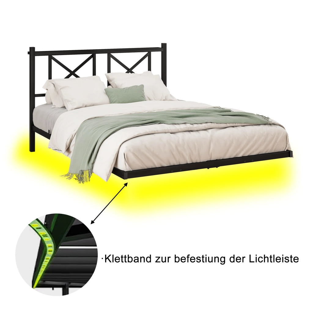 LETTO a effetto sospeso 120x200 cm Metallo Nero con LED e stazione di ricarica