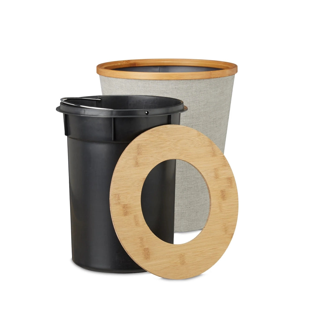 Cestino carta elegante ufficio cucina 30 x 30 x 25 cm con coperchio igienico in bambù naturale 13_0004315