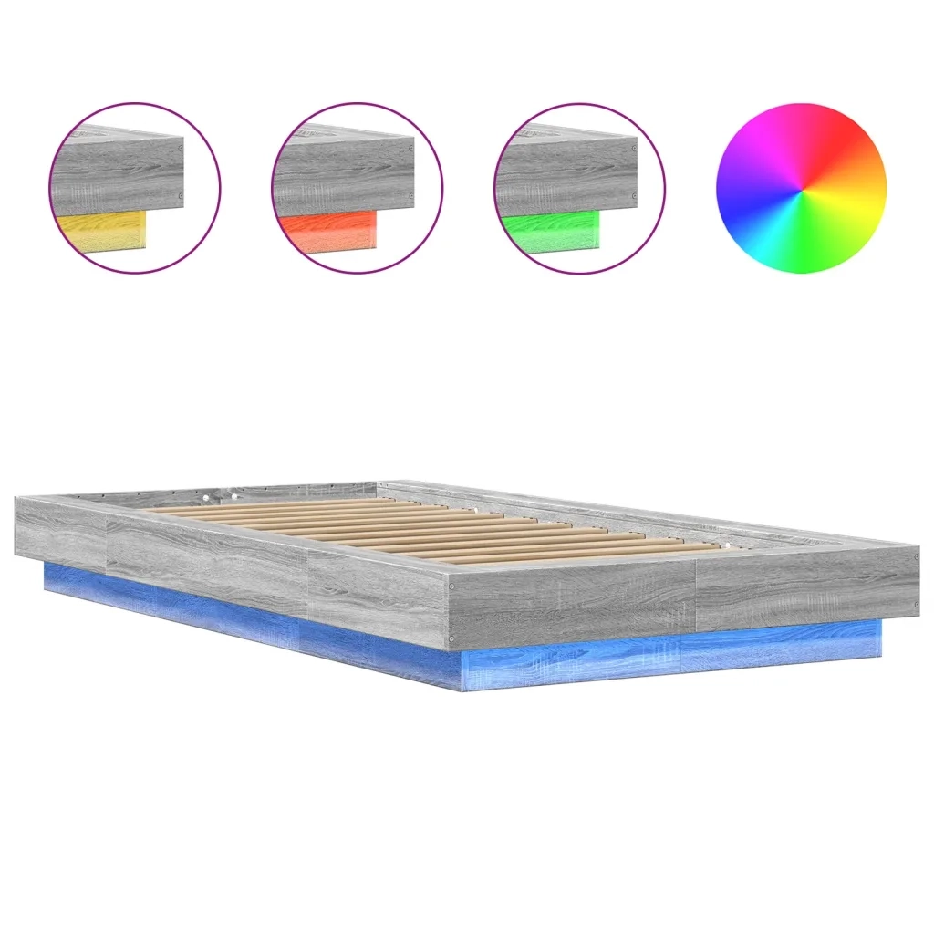 Giroletto Luci LED-Struttura Letto con LED Grigio Sonoma 100x200cm in Legno Multistrato 263528