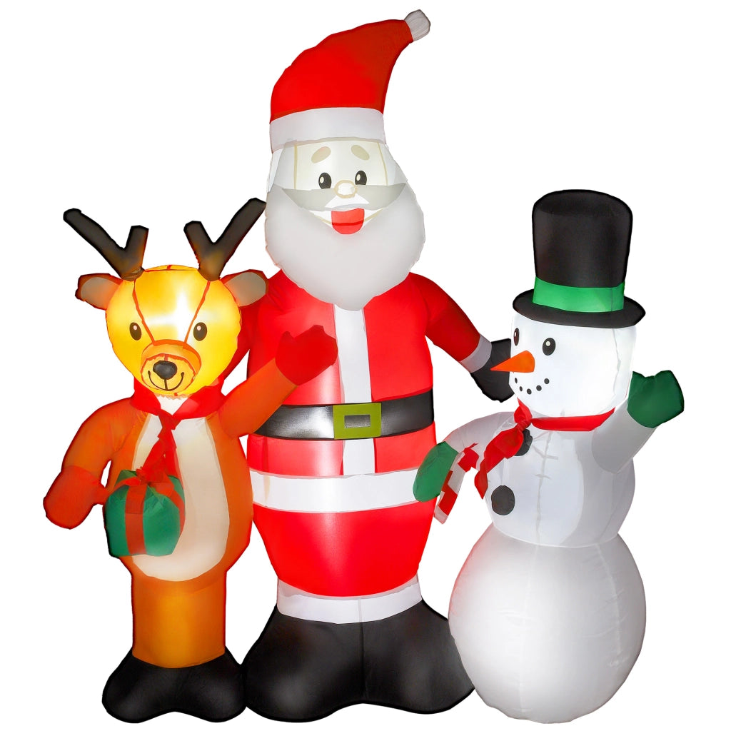 Babbo Natale Inflabile 150 cm con Reno e Pupazzo di Neve Luci LED ¨C Minimal ¨C Grigio per Giardino