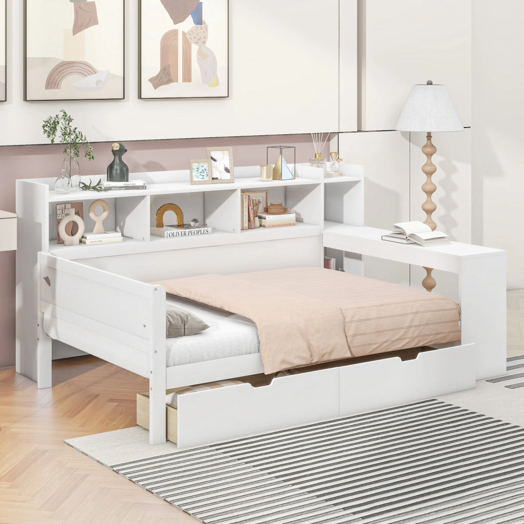 Letto singolo 90x200 cm con scrivania, USB e 2 cassetti