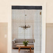 Portale di ingresso con perle e frange - nero poliestere con cristalli e frange - 2 x 1 m