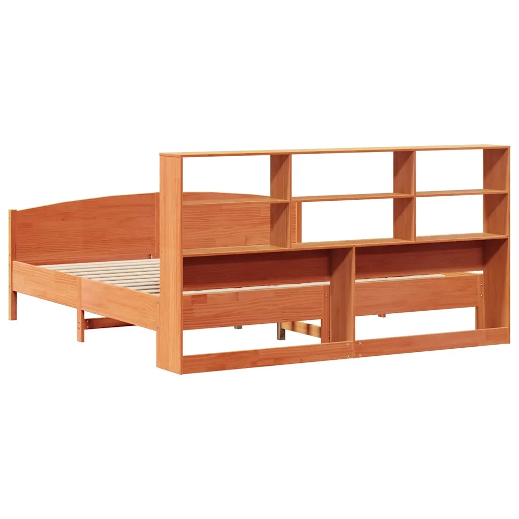 Letto Libreria senza Materasso Marrone Cera 200x200 cm in Pino 3323094