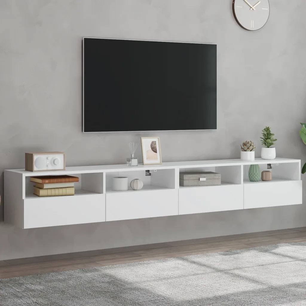 Mobili TV a Parete 2pz Bianchi 100x30x30 cm Legno Multistrato 836883