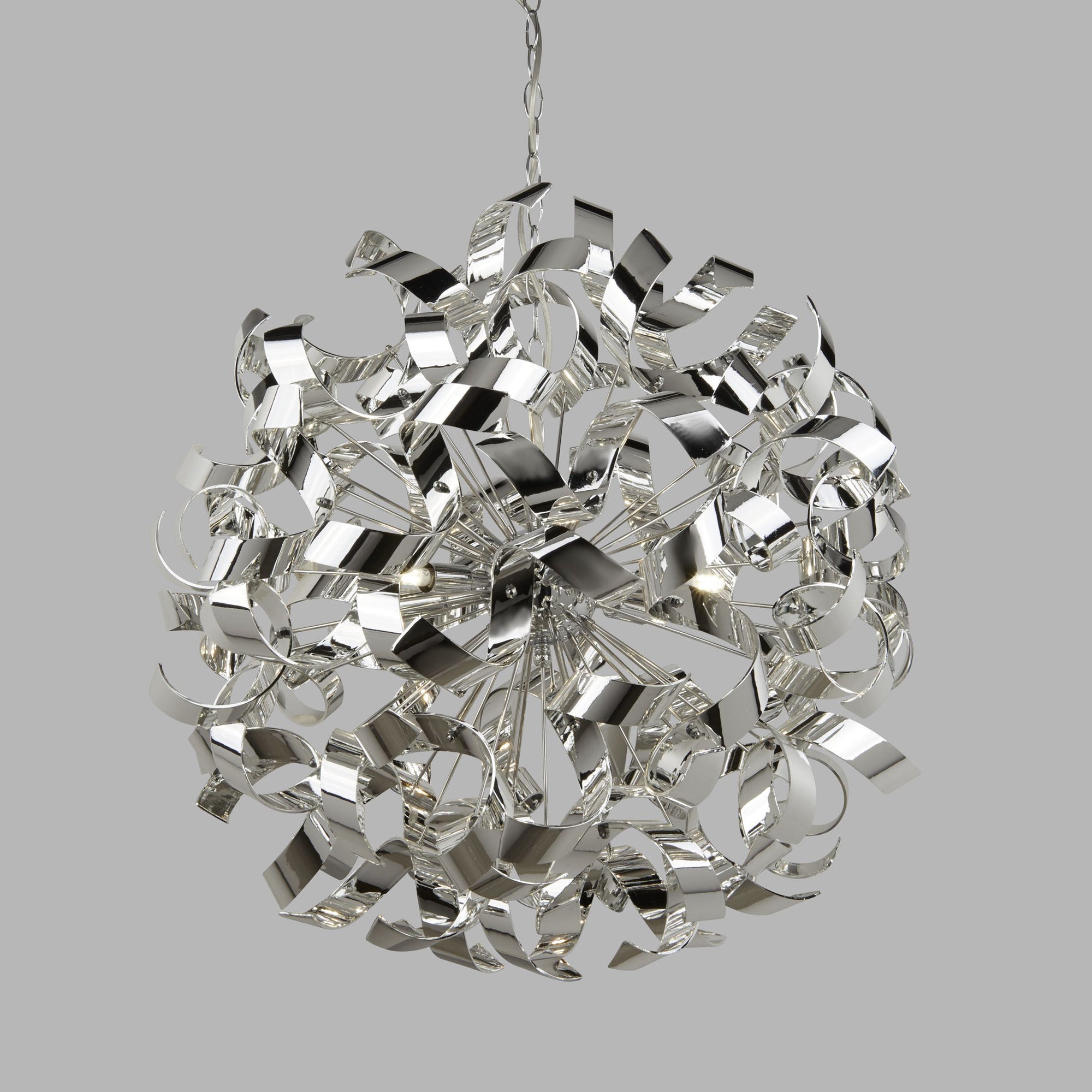 Lampadario Contemporaneo Riccioli Acciaio Cromo 6 Luci G9