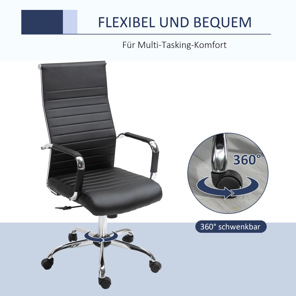 Sedia da Ufficio Ergonomica con Braccioli ¨C Minimal ¨C Regolabile in Altezza, Pelle Sintetica, Imbottita, Nero
