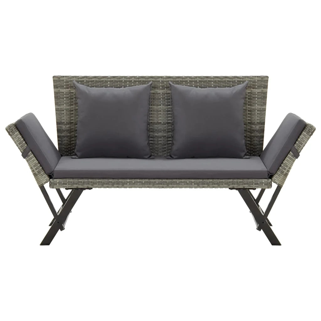 Panca da giardino mobili da esterno per patio mobili da terrazza con cuscini 176 cm resina intrecciata grigia 02_0011592
