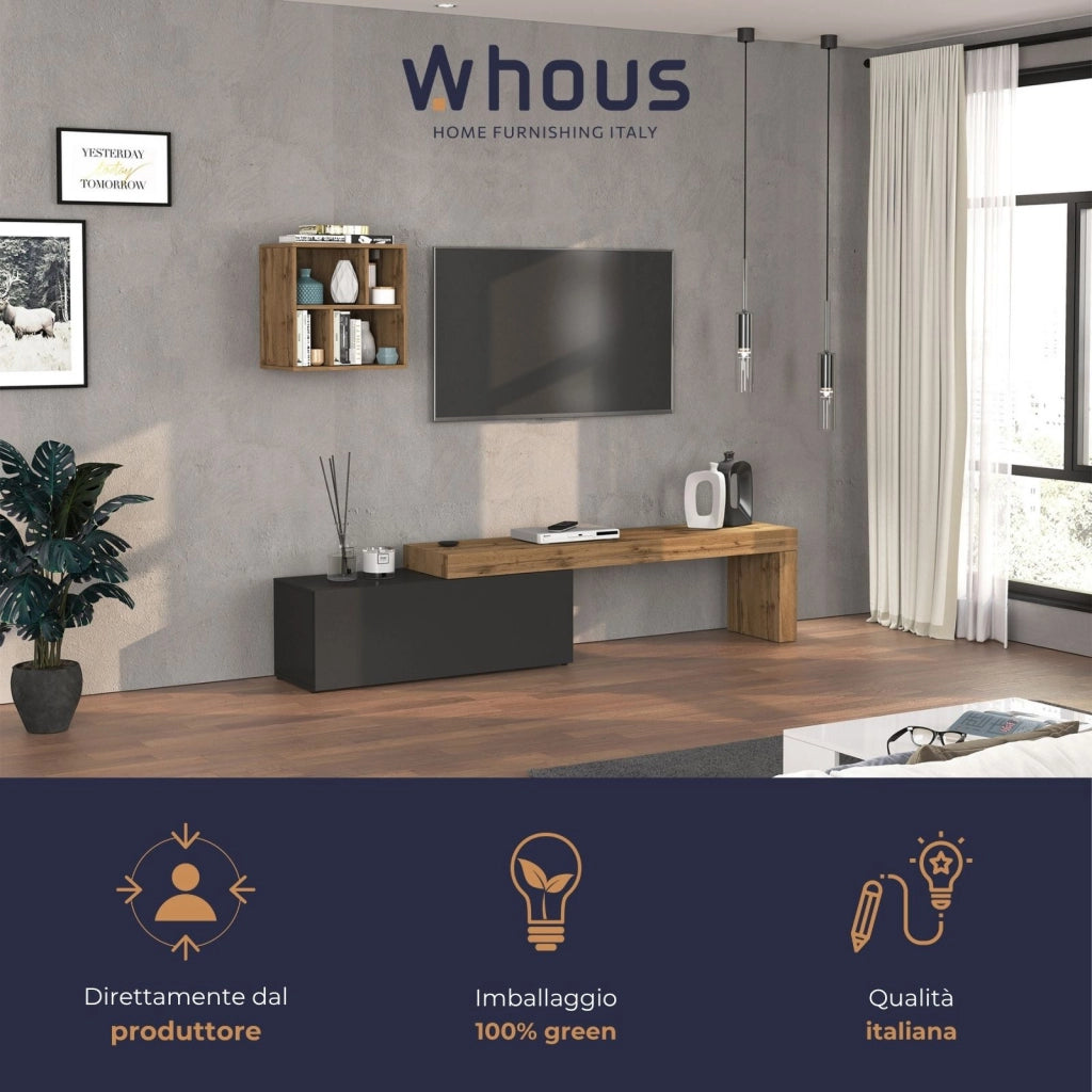 WHOUS Parete attrezzata Chronos set soggiorno antracite opaco e rovere 180/290x40 cm