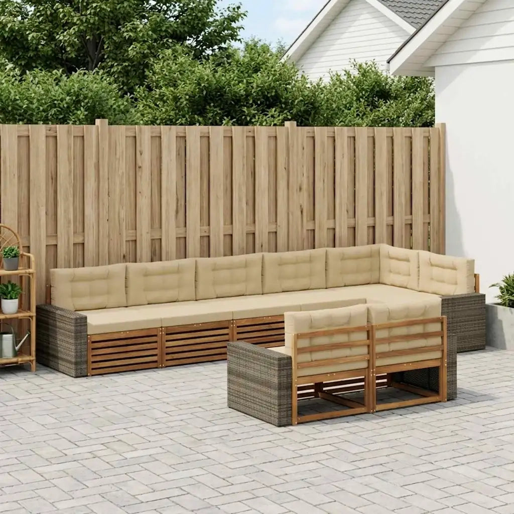 Set di divani da esterno con cuscino 8 pcs Naturale e Beige