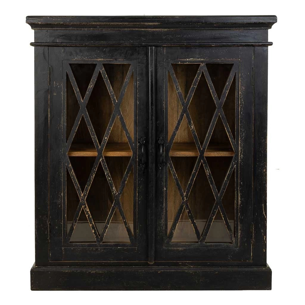 Mobili da ingresso in legno e vetro nero lavorato a mano 90x40x100