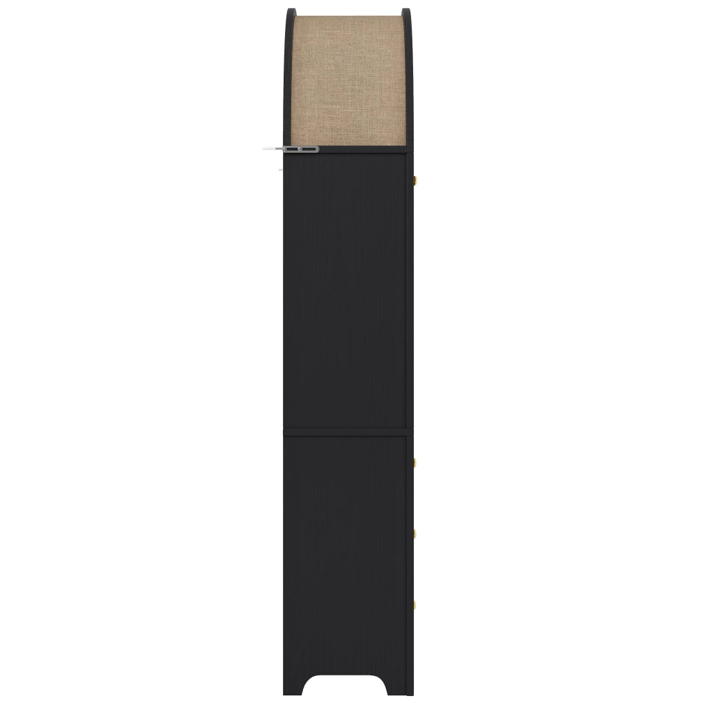 Armadio Alto con 2 Ante e 3 Cassetti; Vano Aperto; Design ad Arco; in MDF; Nero; 70??35??180 cm