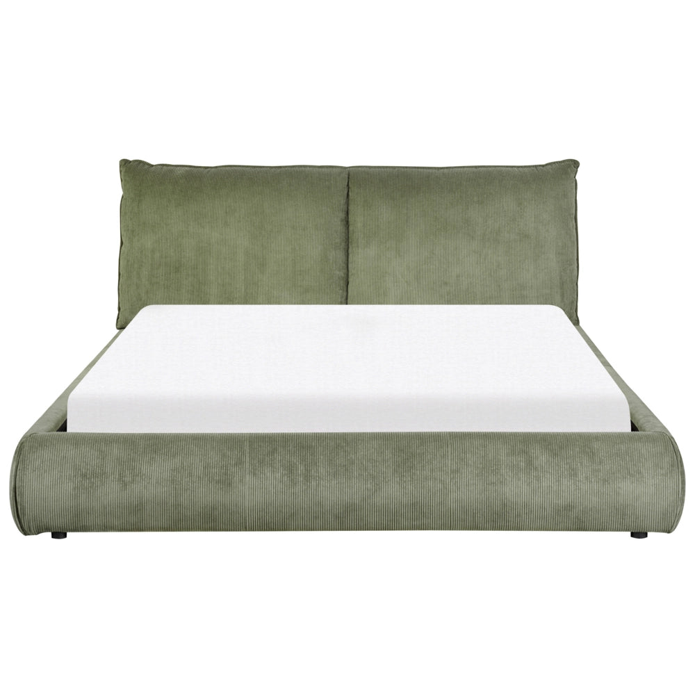 Letto ad acqua EU King Size Verde Oliva Velluto a Coste 160 x 200 cm con materasso con spessa testata imbottita e pediera Camera da letto in stile moderno