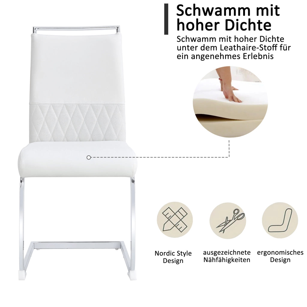 Sedia da pranzo ergonomica in metallo con schienale in PU e lino e piedini protettivi bianco