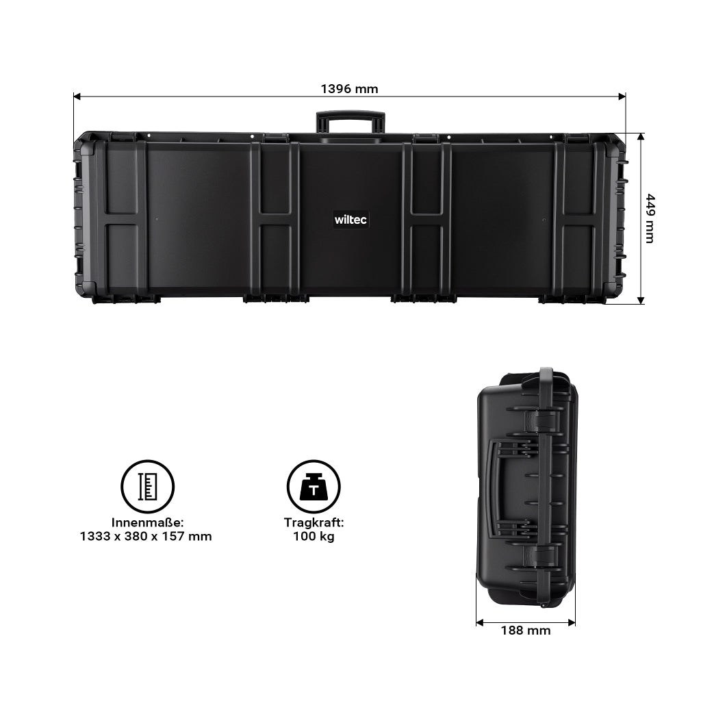 Waffenkoffer 139,6 x 44,9 x 18,8 cm aus PP, Bogenkoffer für Bogensport und Gewehre