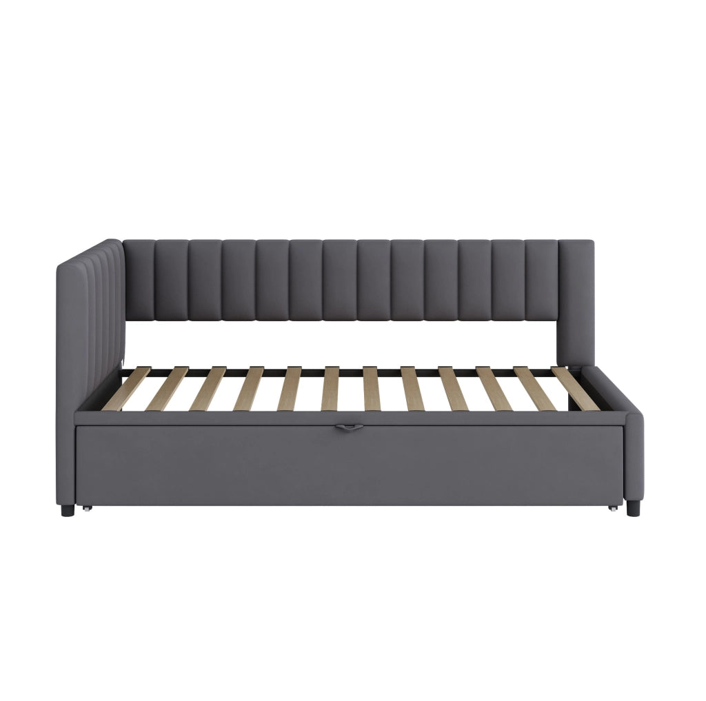 Divano letto angolare multifunzione 90x200 cm con letto estraibile; in velluto grigio