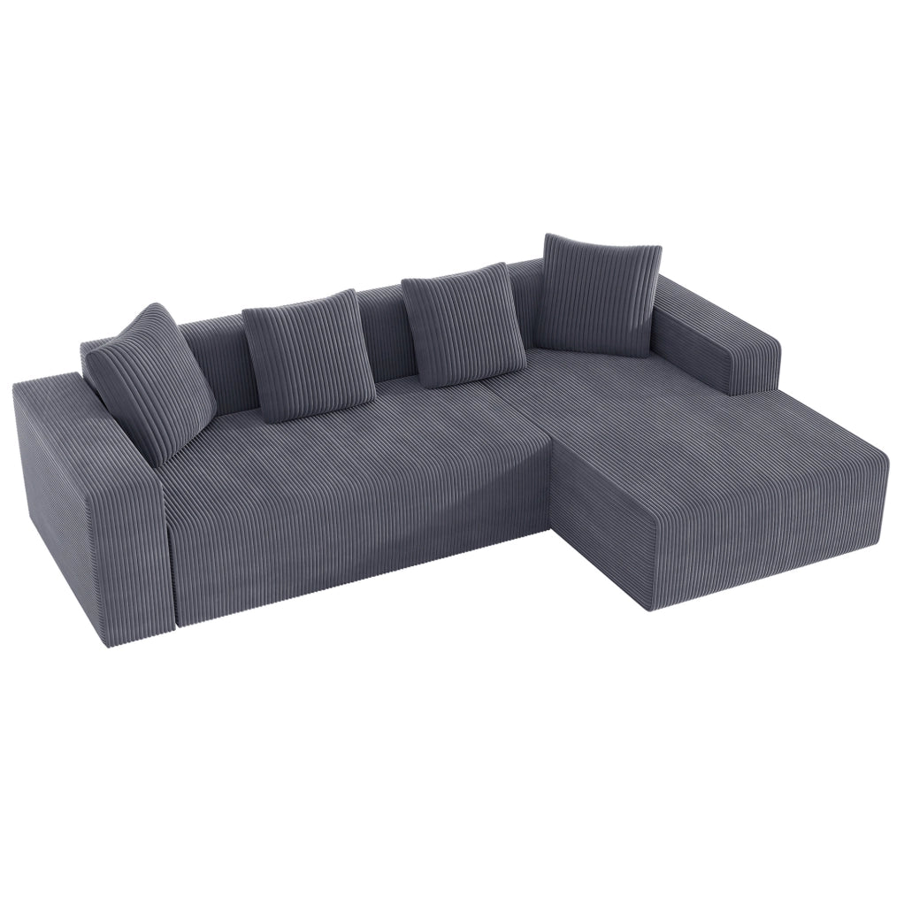 Divano modulare 261x146 cm grigio in velluto a coste con chaise longue
