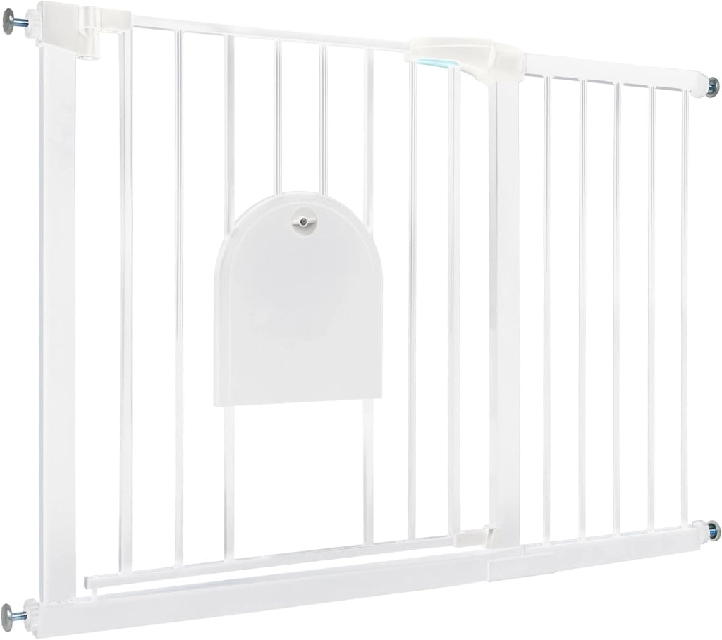 Cancelletto di Sicurezza per Bambini Cancello per Scale Senza Foratura Barriera di Protezione con Chiusura Automatica Cancelletti di Sicurezza con Porta per Cani e Gatti, 95-105 cm Bianco
