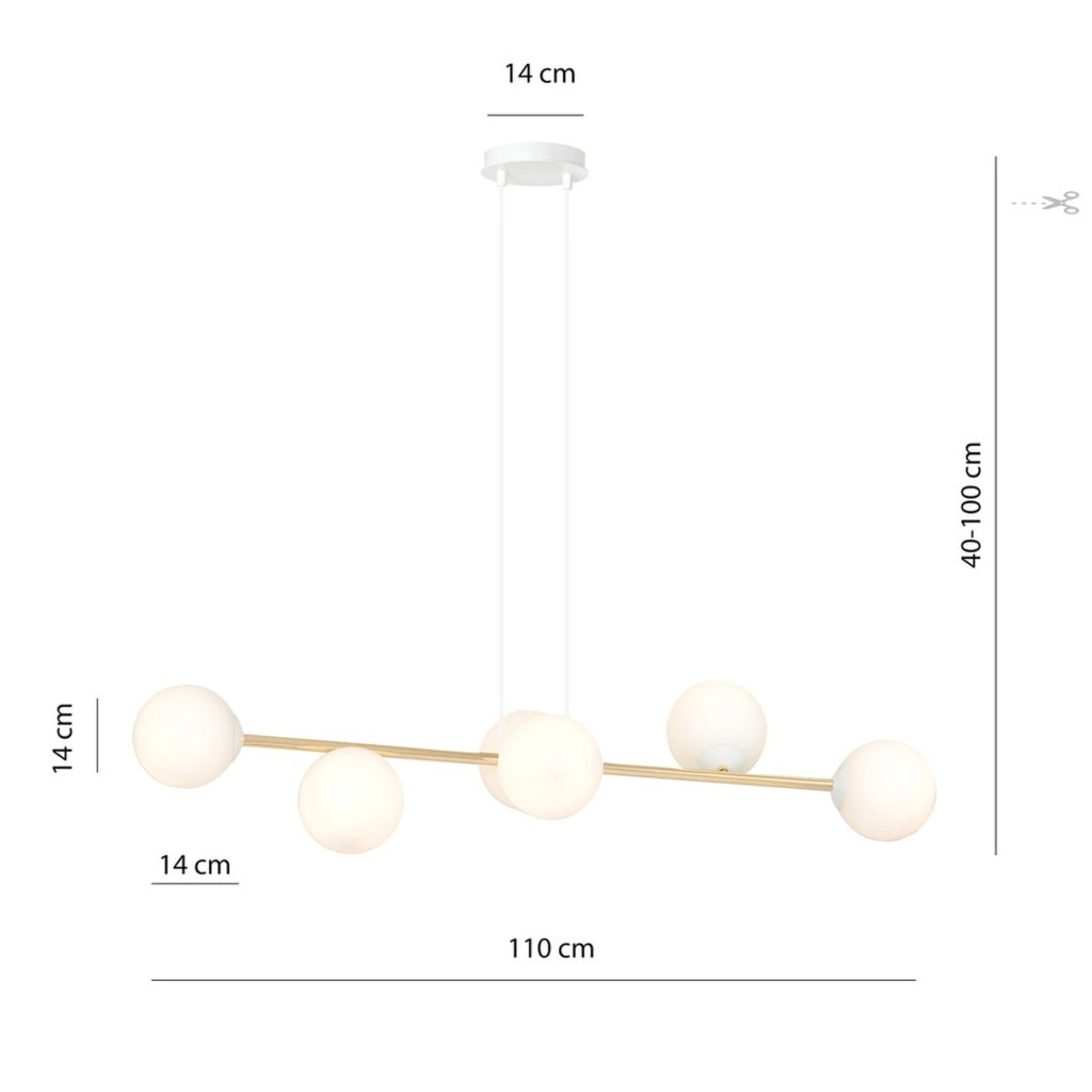 Lampada a sospensione Gravity in acciaio oro e vetro bianco