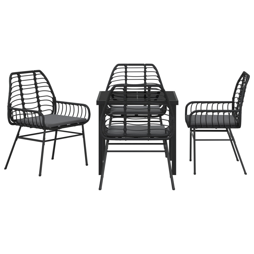 Set da Pranzo da Giardino 5 Pezzi con Cuscini Nero Polyrattan