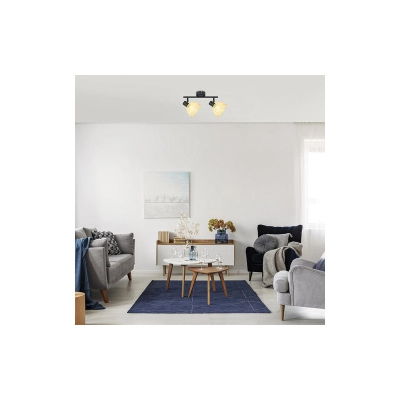 Faretto parete/soffitto rattan boho 2xE14 nero opaco Rabalux