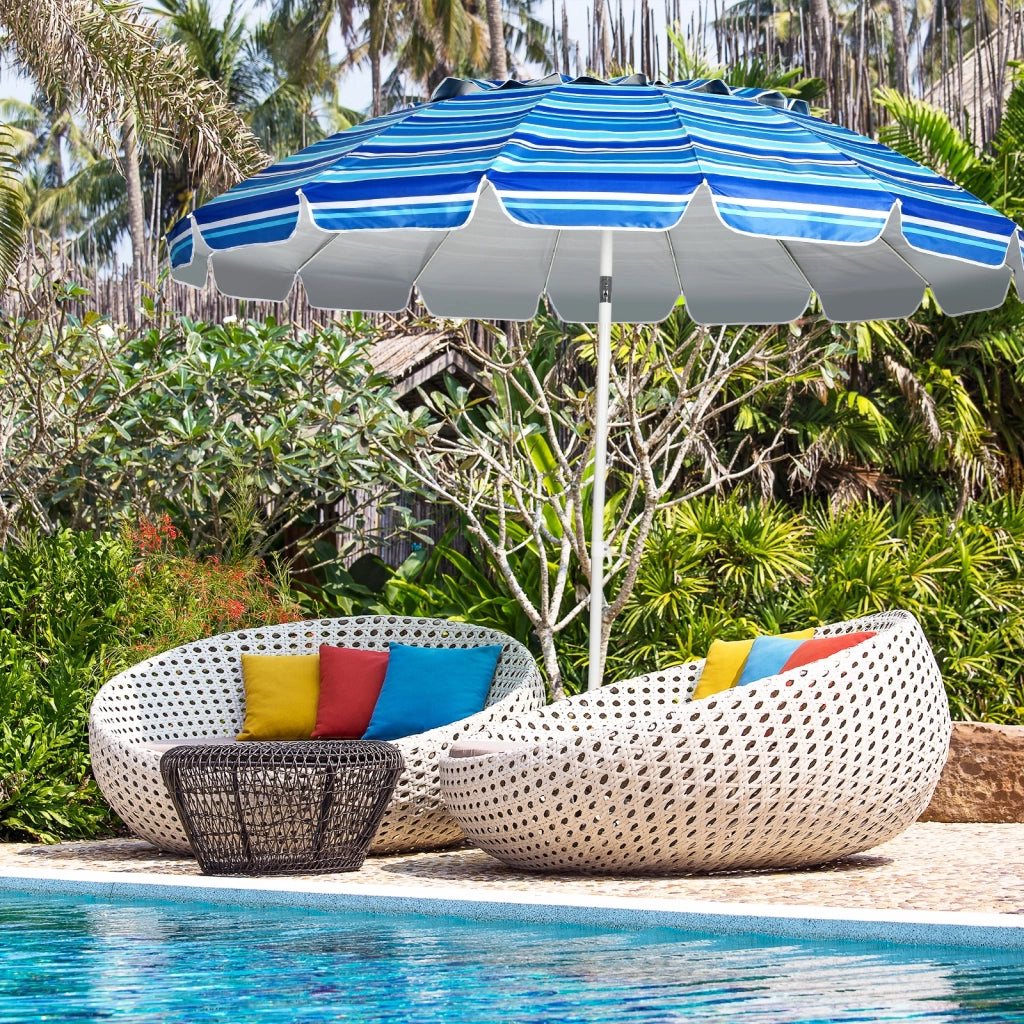 Ombrellone 2,43m da spiaggia con protezione solare UPF50+ inclinato, Ombrellone portatile da esterno Blu