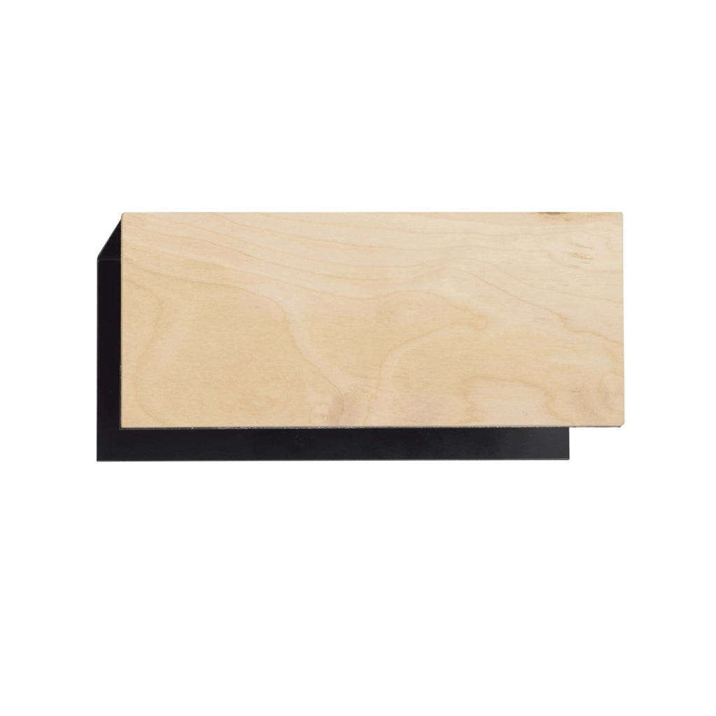 Applique 1 Luce Merlino In Acciaio Nero Corpo Rettangolare E Legno Naturale
