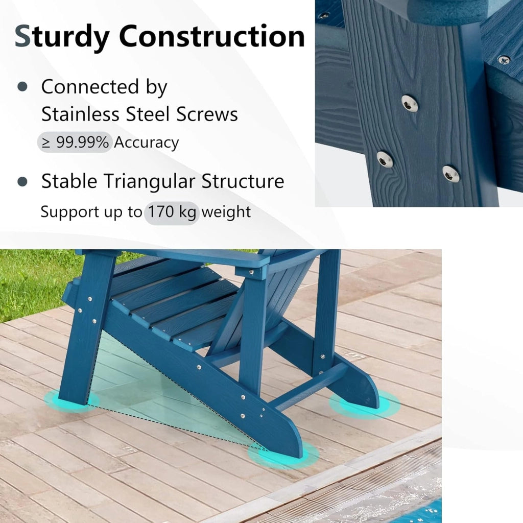 Adirondack - Poltrona grande lounge per patio con portabicchieri regolabile, sedia antincendio all'aperto, resistente alle intemperie, in legno, per copertura, giardino, 85 x 77 x 94 cm