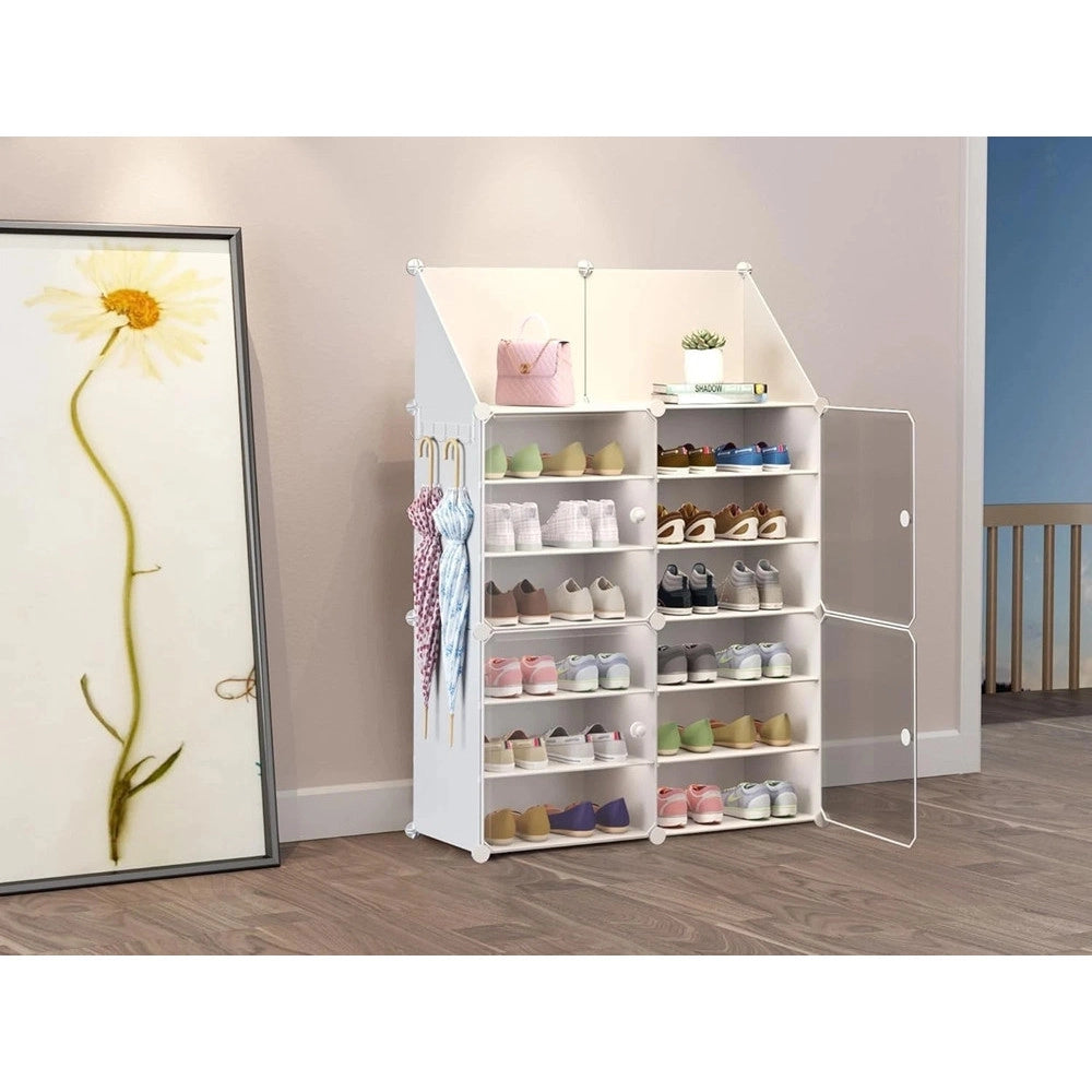 Trade Shop - Scarpiera 6 Livelli Portascarpe Impilabile Staccabile Porte Trasparenti Portaoggetti Ganci -