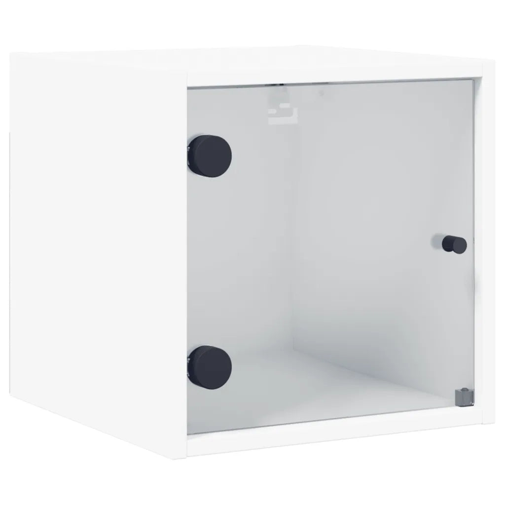 Comodino | Armadio da Notte | Mobiletto da notte con Anta in Vetro Bianco 35x37x35 cm