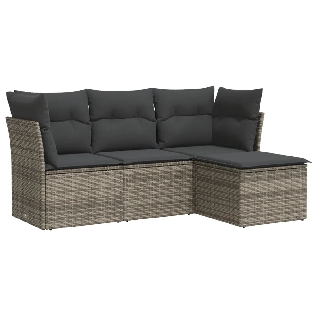 Set Divani da Giardino 4 pz | Set Salotto da Giardino con Cuscini in Polyrattan Grigio