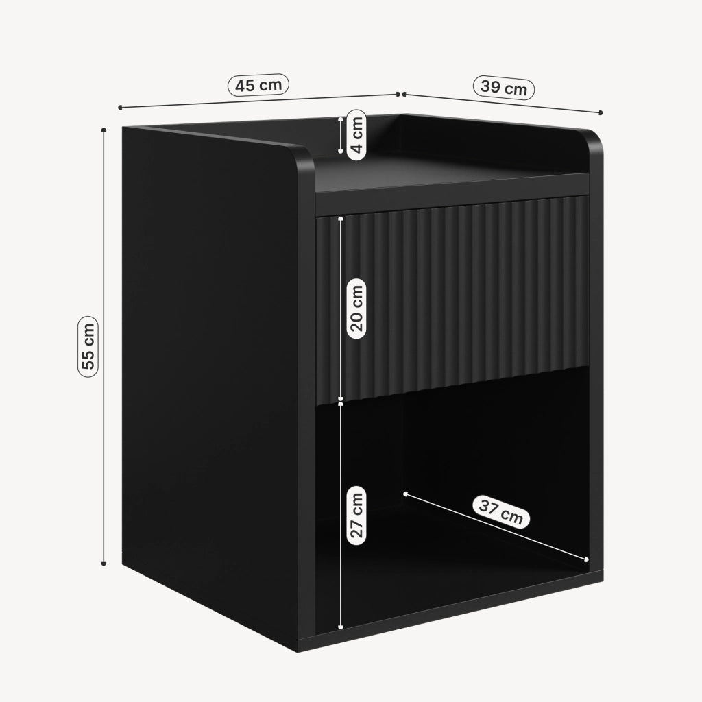 Comodino Nand con Cassetto e Vano Aperto 55x49x39 cm Nero [en.casa]