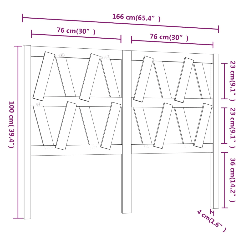 Testiera per Letto Nera 166x4x100 cm in Legno Massello di Pino 818634