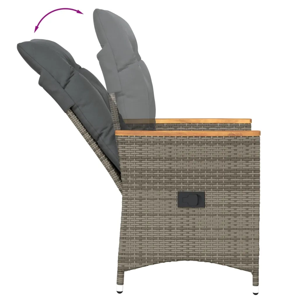 vidaXL Set da Bistrò 3 pz con Cuscini Grigio in Polyrattan