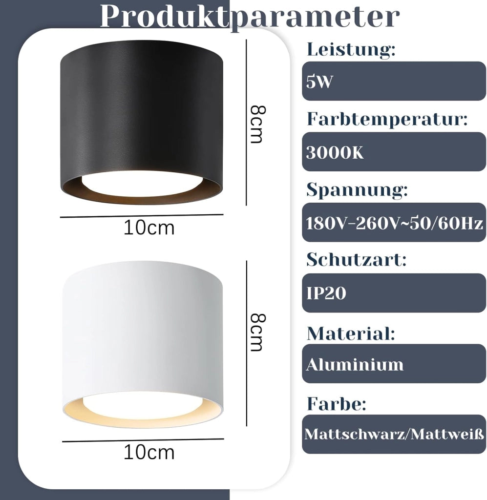 ZMH Lampada da soffitto LED nera moderna rotonda 5W per camera letto