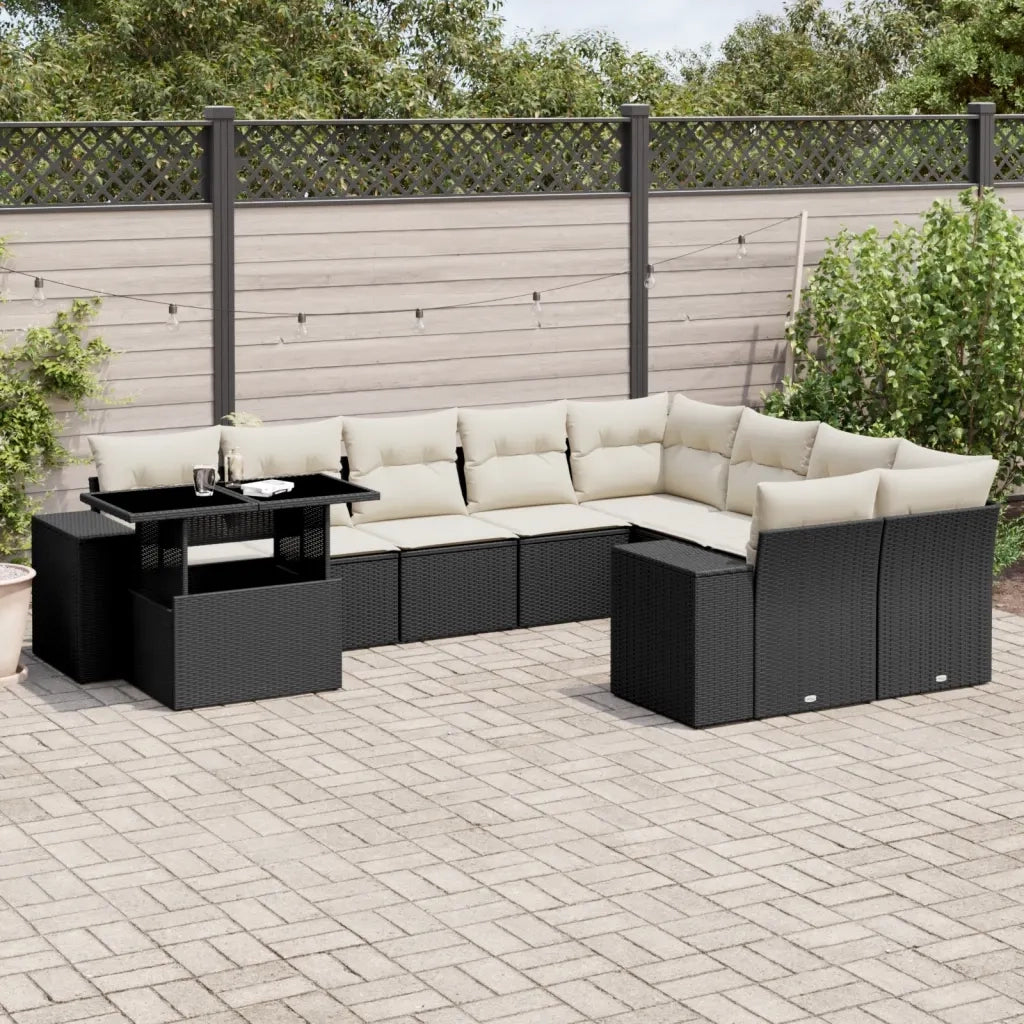 Set Divani da Giardino 10pz con Cuscini in Polyrattan Nero 3269396