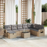 Set Divano da Giardino 9 pz con Cuscini Beige in Polyrattan 3325545