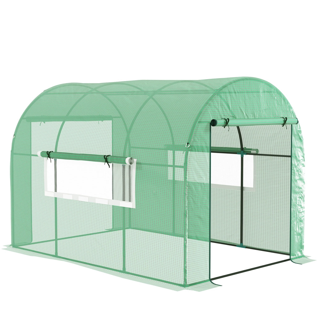Serra a Tunnel per Orto 3x2x2 m con Porte Avvolgibili e Finestre in Acciaio e PE Anti UV Verde