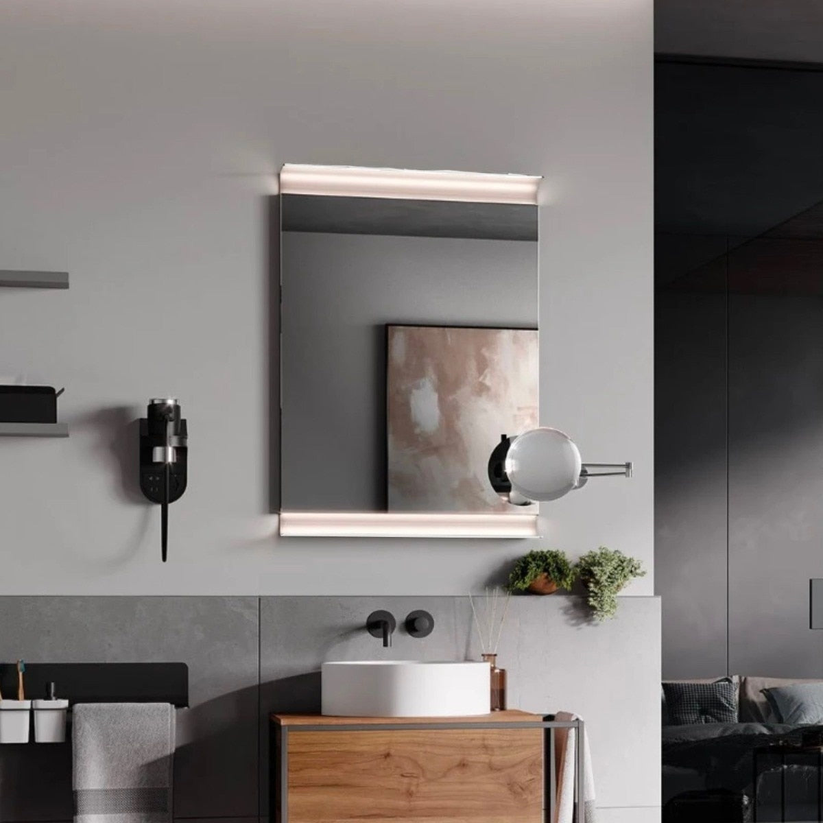 Lineabeta - Specchio con luce LED 3000k e mensola Speci in alluminio bianco