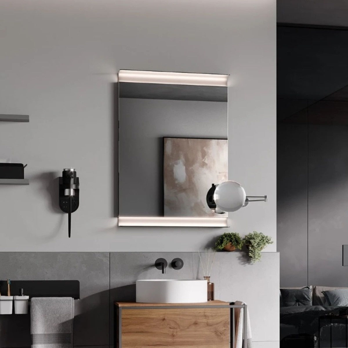 Lineabeta - Specchio con luce LED 3000k e mensola Speci in alluminio nero