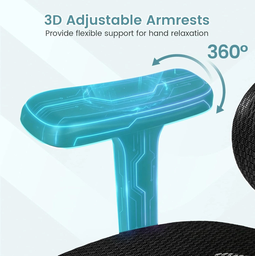 Sedia da ufficio ergonomica, sedia da scrivania girevole con altezza regolabile, schienale in rete, braccioli 3D e poggiapiedi retrattile, funzione di bilanciamento, 5 ruote, carico 136 kg